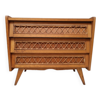 Vintage wood and rattan chest of drawers