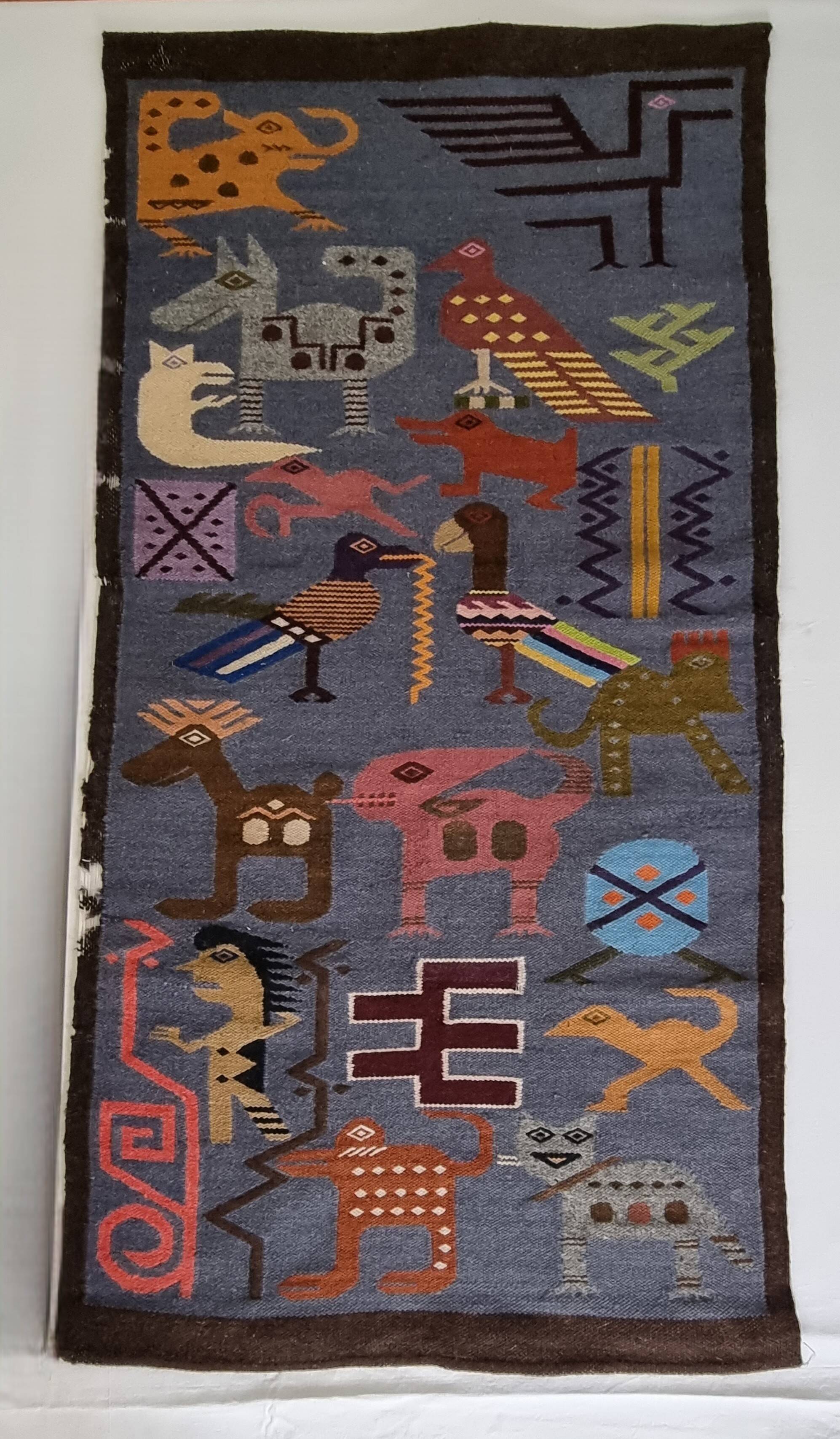 Tapisserie murale péruvienne vintage en laine tissée à