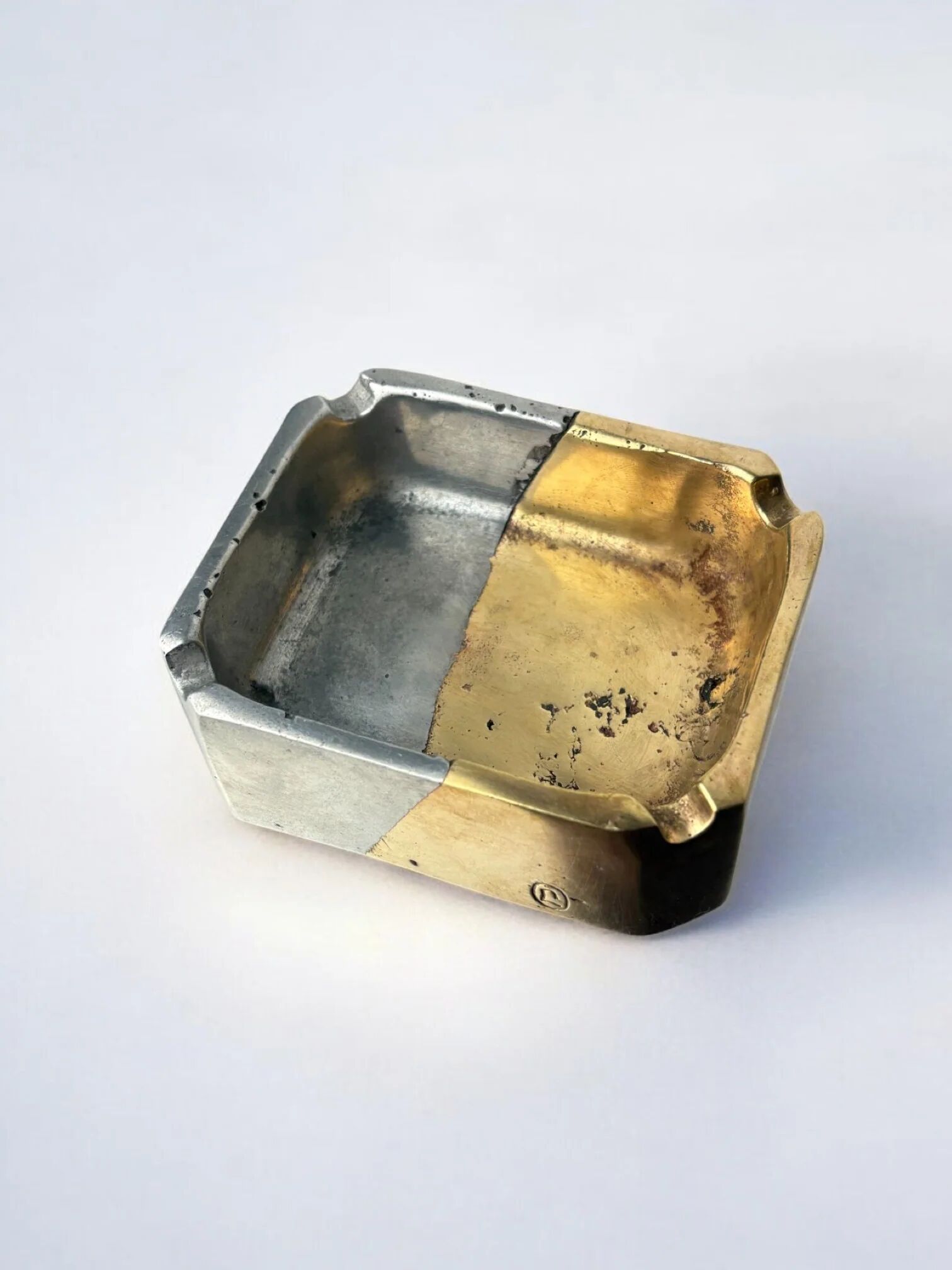 Brutalist ashtray by Leopold, bronze and brass, Spain, 1970s