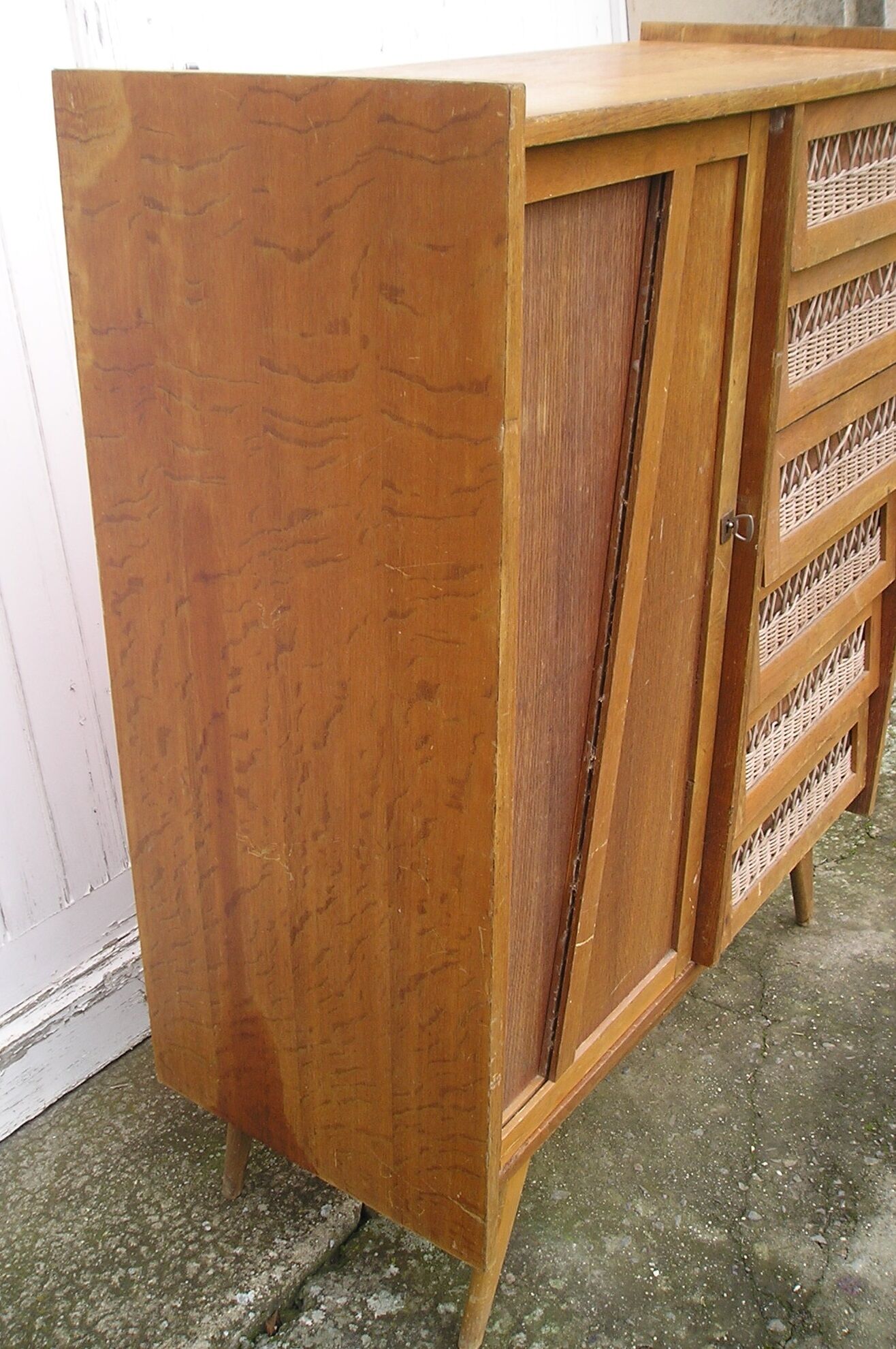 Chest of drawers with compass feet, 1 door and 6 drawers, 1960s