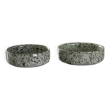 2 green speckled ramekins.