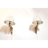 Pair of pine accordion sconces with cotton rope lampshade.