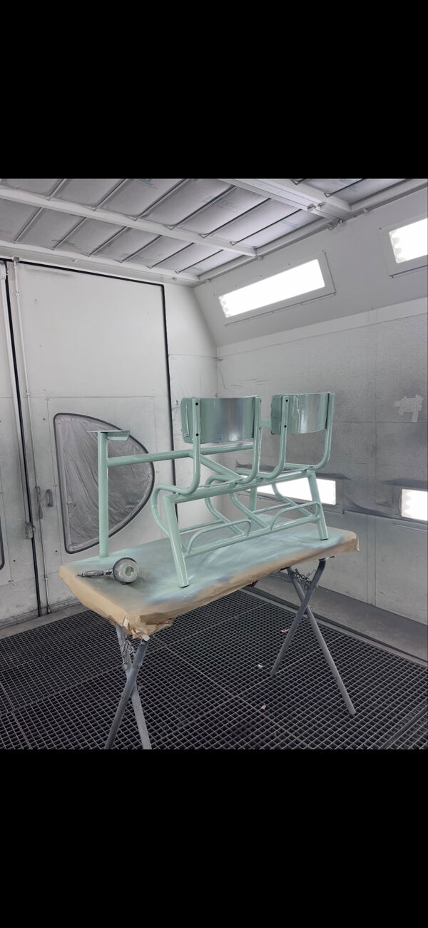 Bureau écolier vintage 2 places entièrement rénové – Plateau ardoise