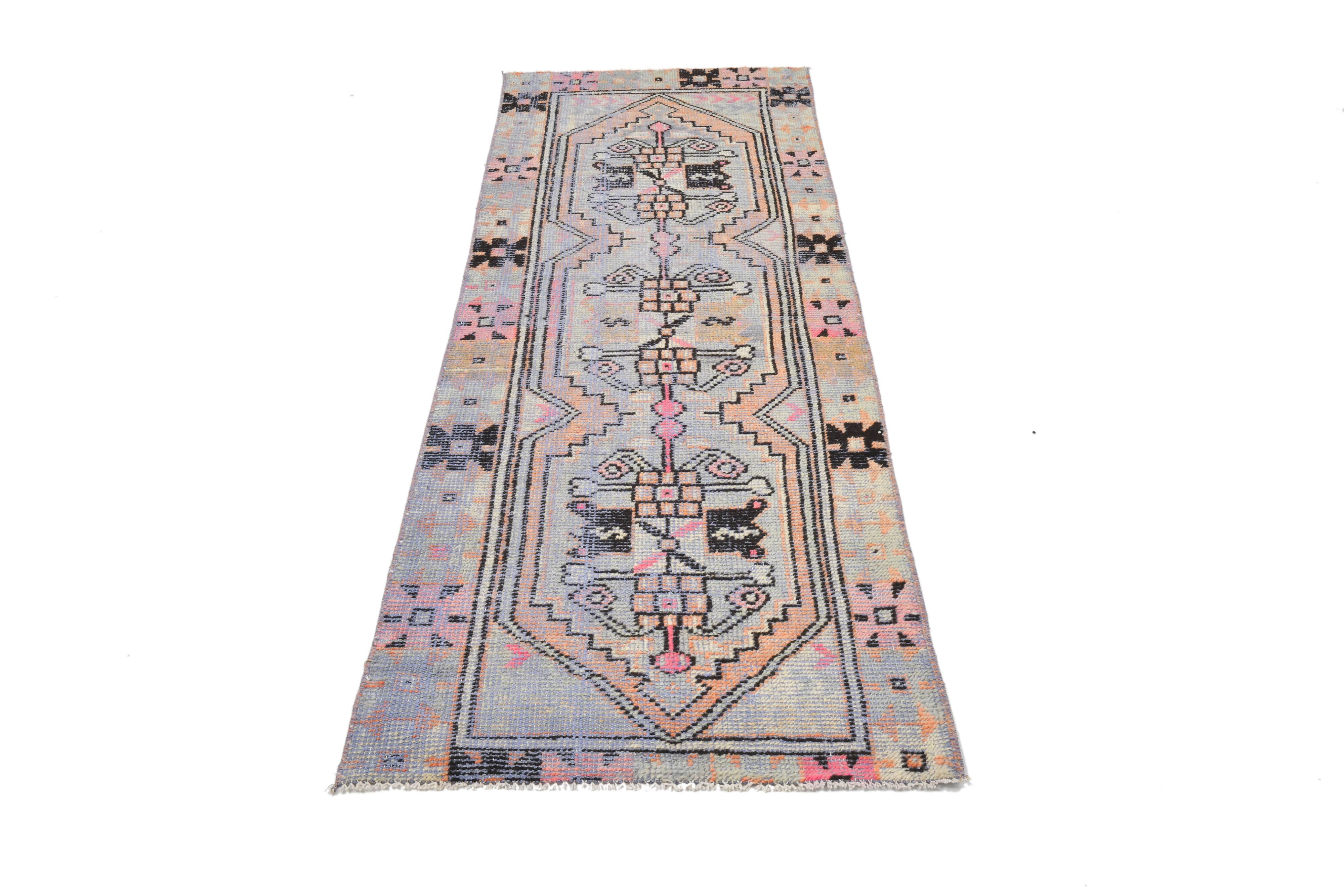 3x8 Ligth Blue Vintage Runner Rug, 77x229Cm
