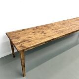 Large XXL farmhouse table in solid pine with 1950s tapered legs.