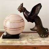 Lampe Art Déco marbre oiseau et opaline rose Années 1930/40