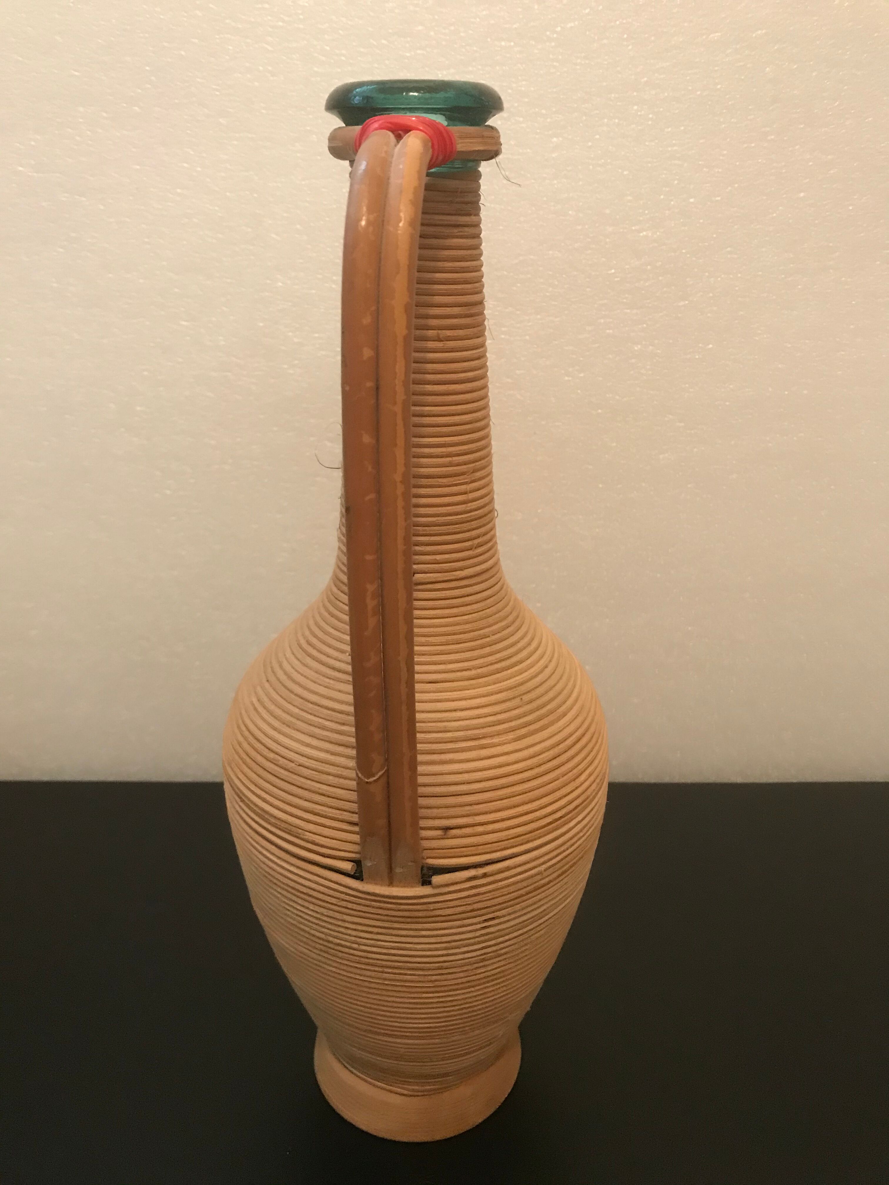 Vintage glass and rattan bottle