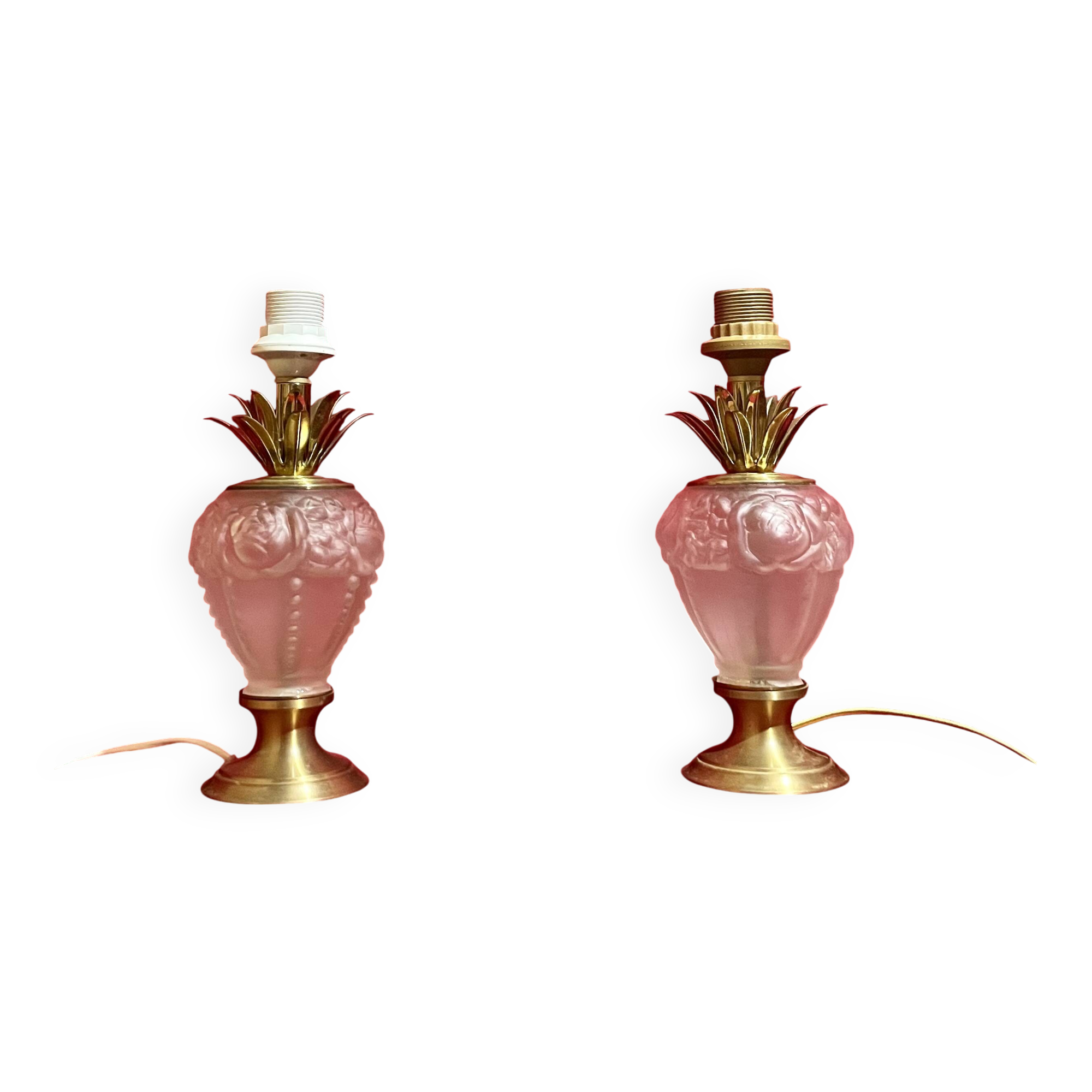 Pair of glass and brass lamp bases, "Maison Le Dauphin", "Daumes" model, 1980s