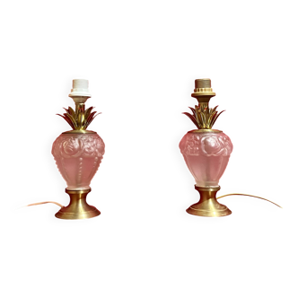 Pair of glass and brass lamp bases, "Maison Le Dauphin", "Daumes" model, 1980s