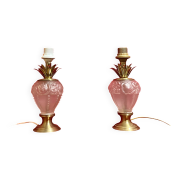 Pair of glass and brass lamp bases, "Maison Le Dauphin", "Daumes" model, 1980s