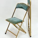 Ancien paire de chaises pliantes chaisor - métal & velours - vintage 60's 70's