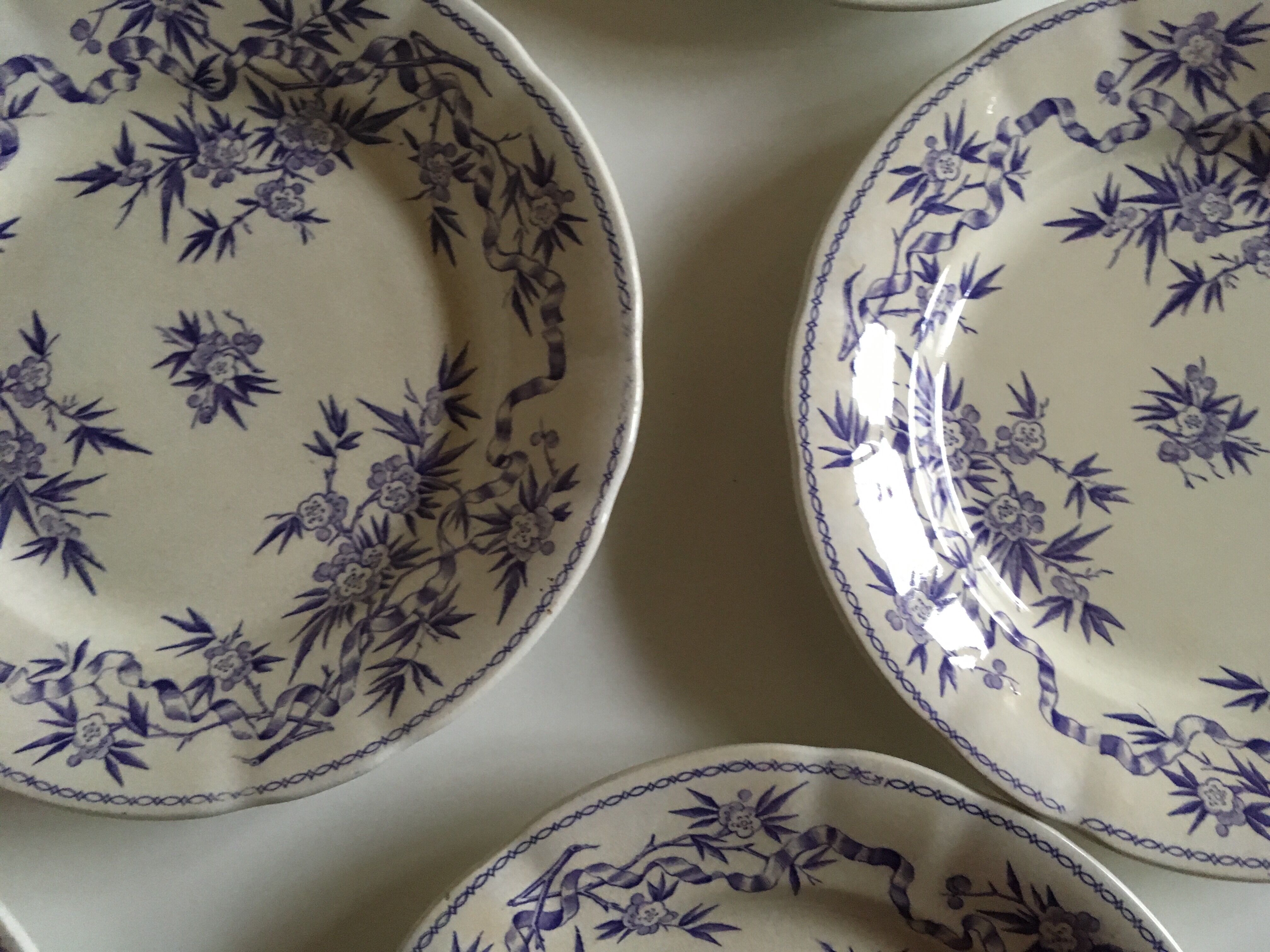Plates flat earthenware sarregemines circa 1870 purple thorns