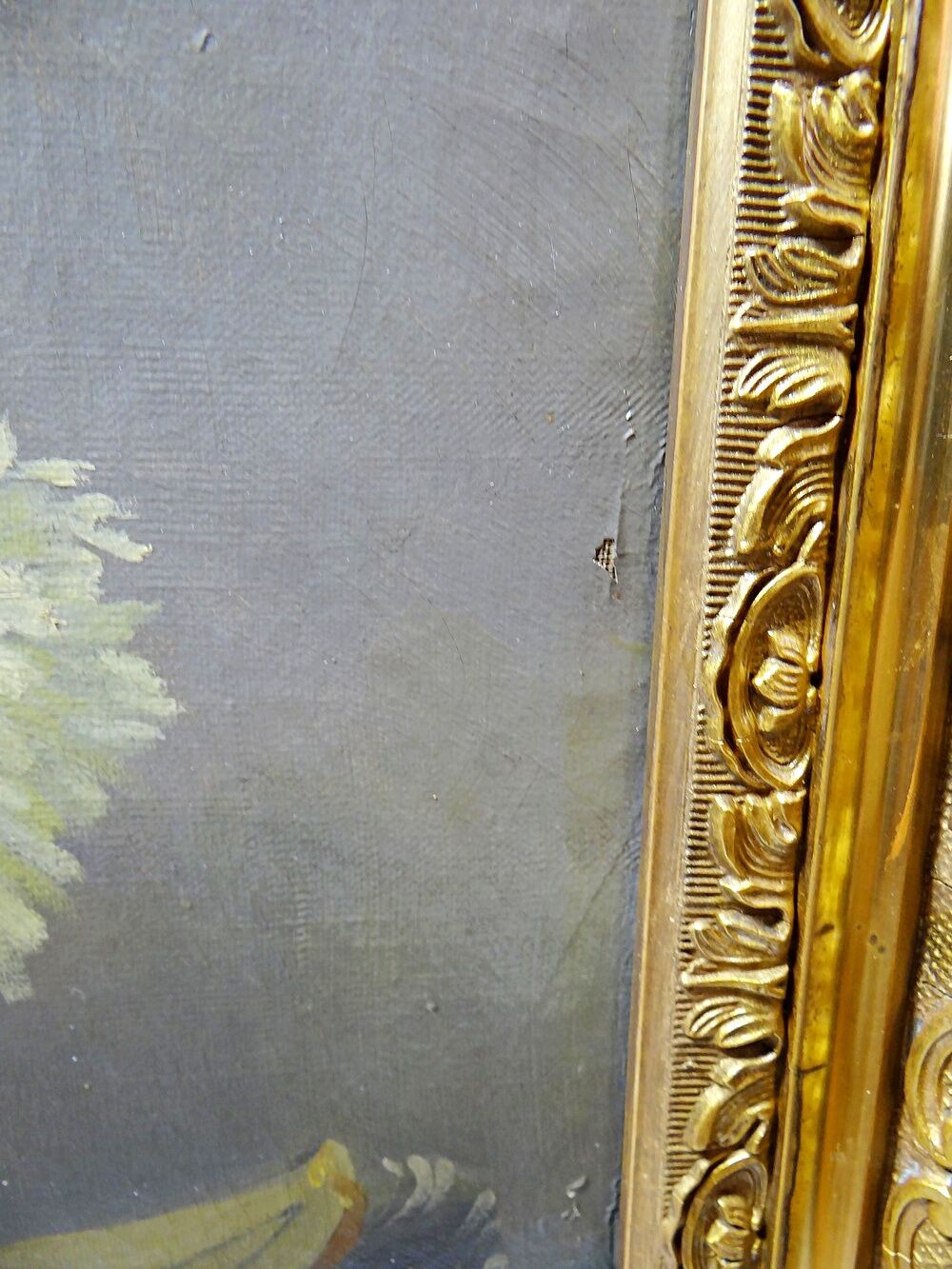 Oil painting on canvas, still life with chrysanthemums, signed L.Porte 1888.