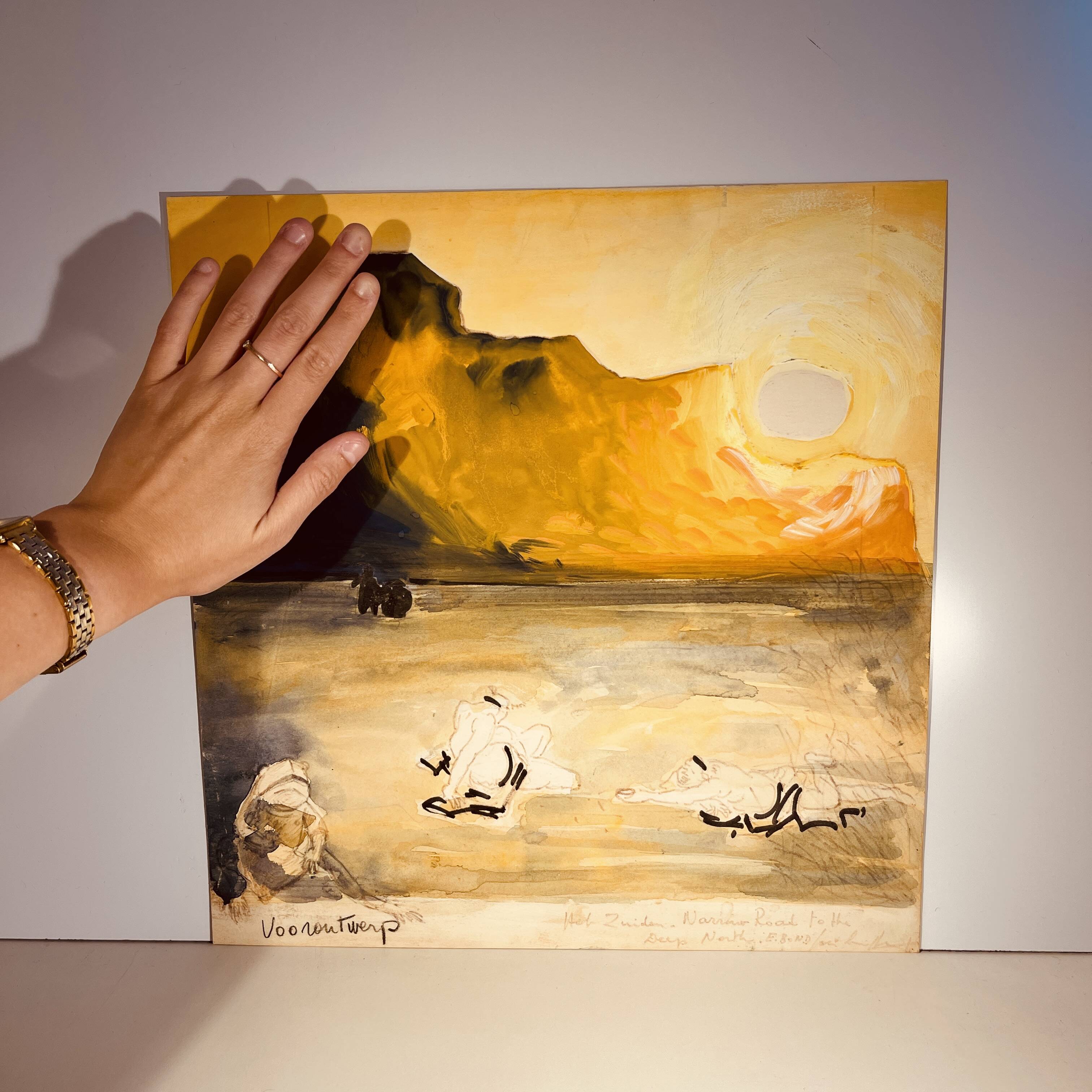 Abstract painting, jan burssens, mixed technique on cardboard, 20th century