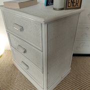 Vintage cane commode with 3 drawers - white patinated wood - seaside spirit