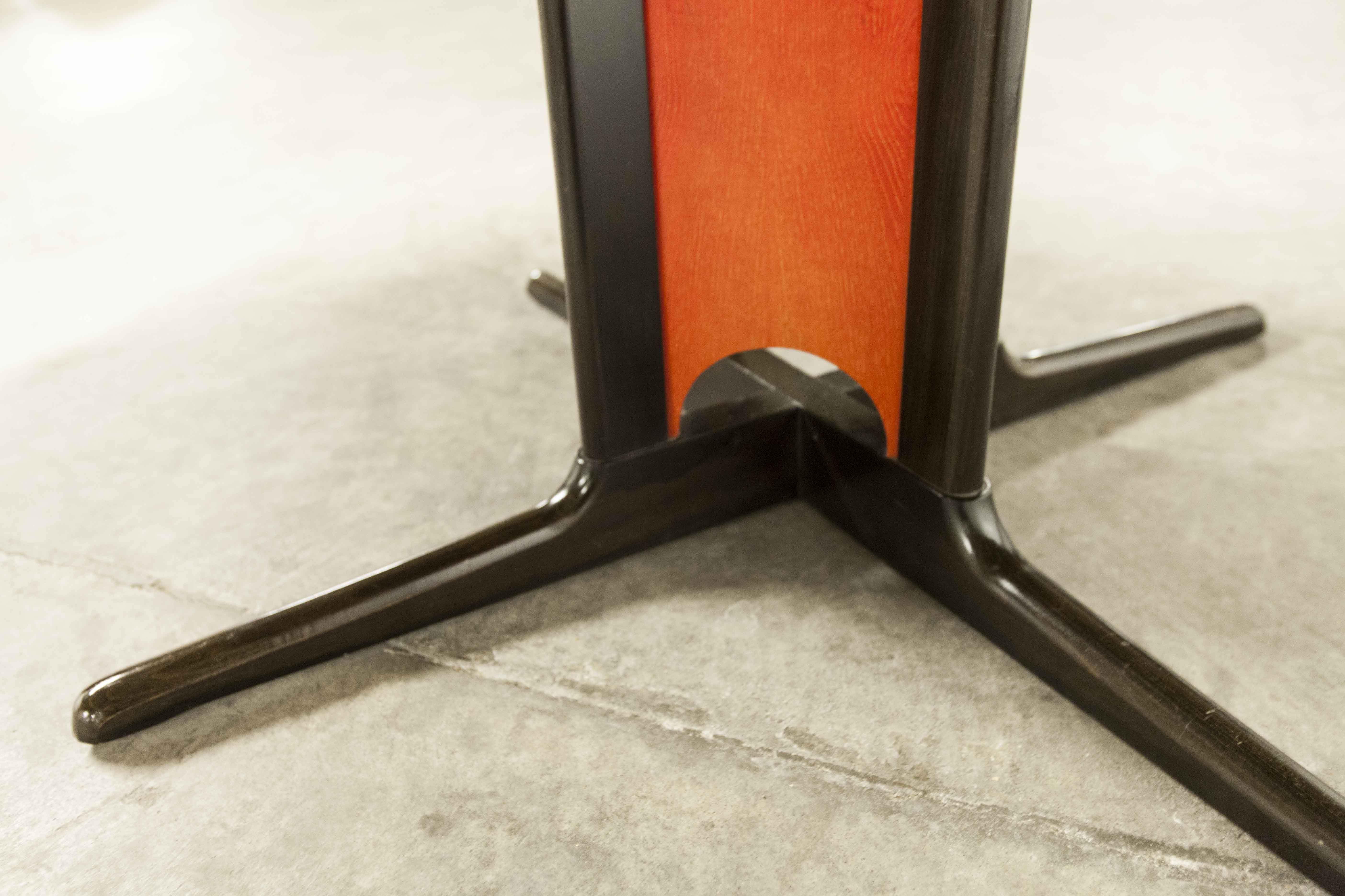 Table and 6 armchairs Baumann Diese, design Pagnon Pelhaître, Wenge color and red,