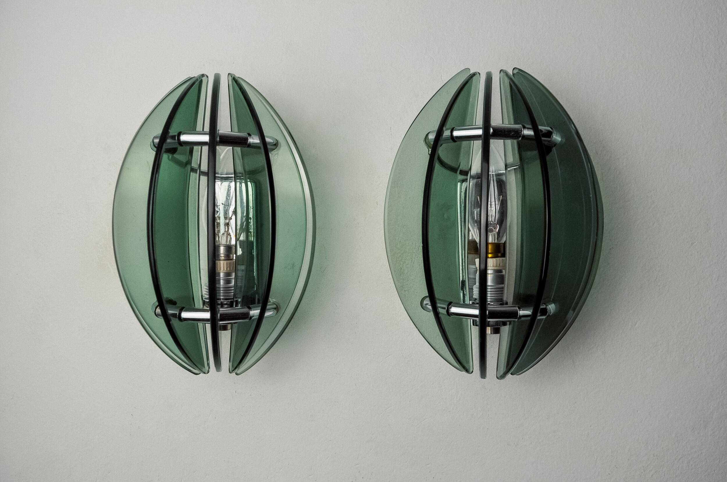 Pair of green and black Murano glass veca sconces, Italy 1970