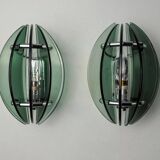 Pair of green and black Murano glass veca sconces, Italy 1970