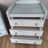 Pair of vintage bedside tables in celadon velvet