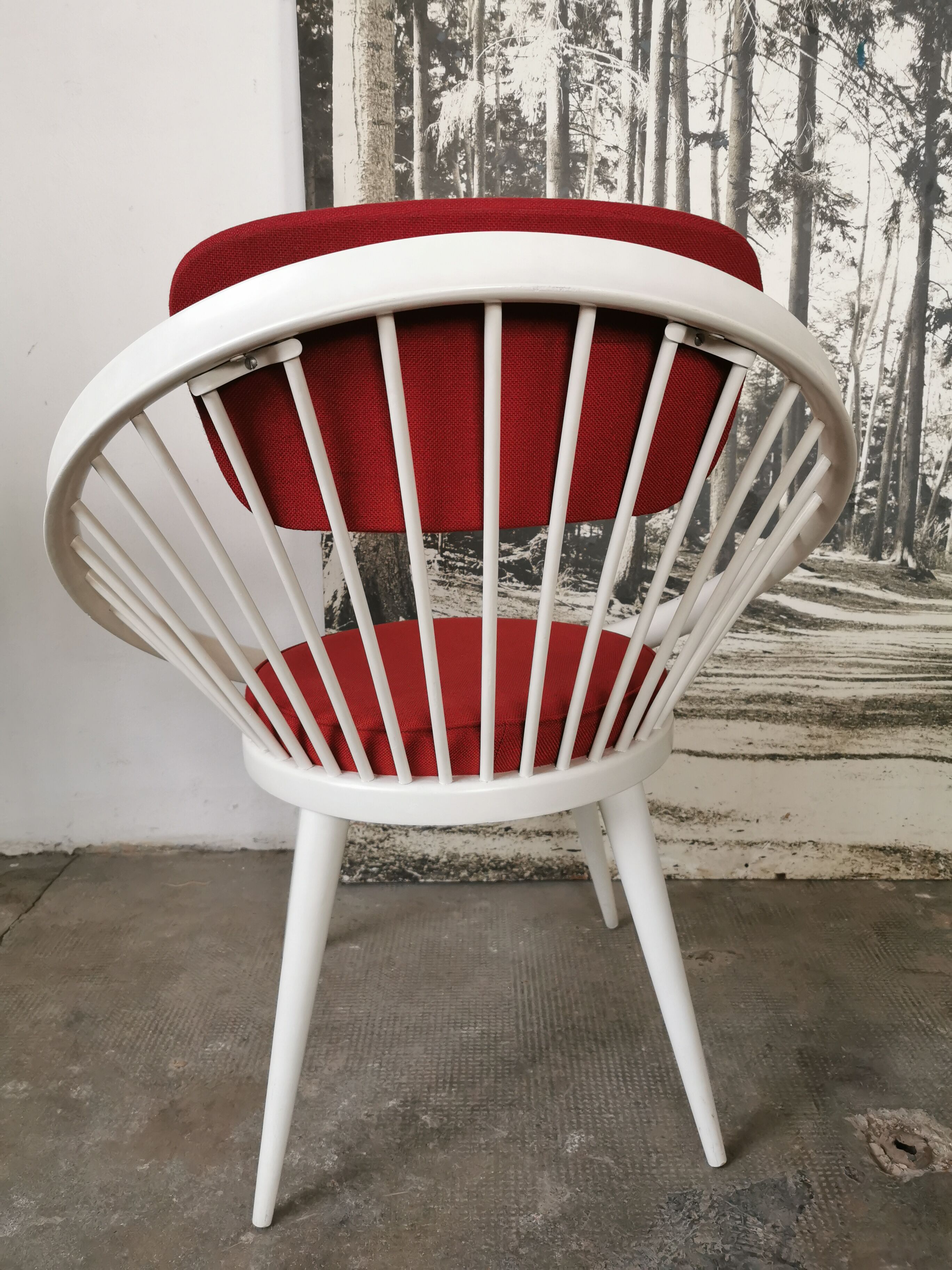 Swedish armchair circle Yngve Ekström, white and red