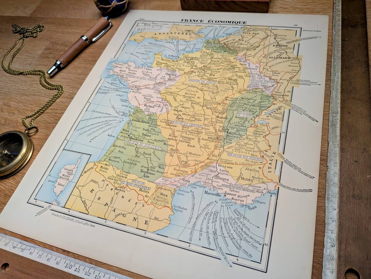 Printed in 1900, map of economic France.
