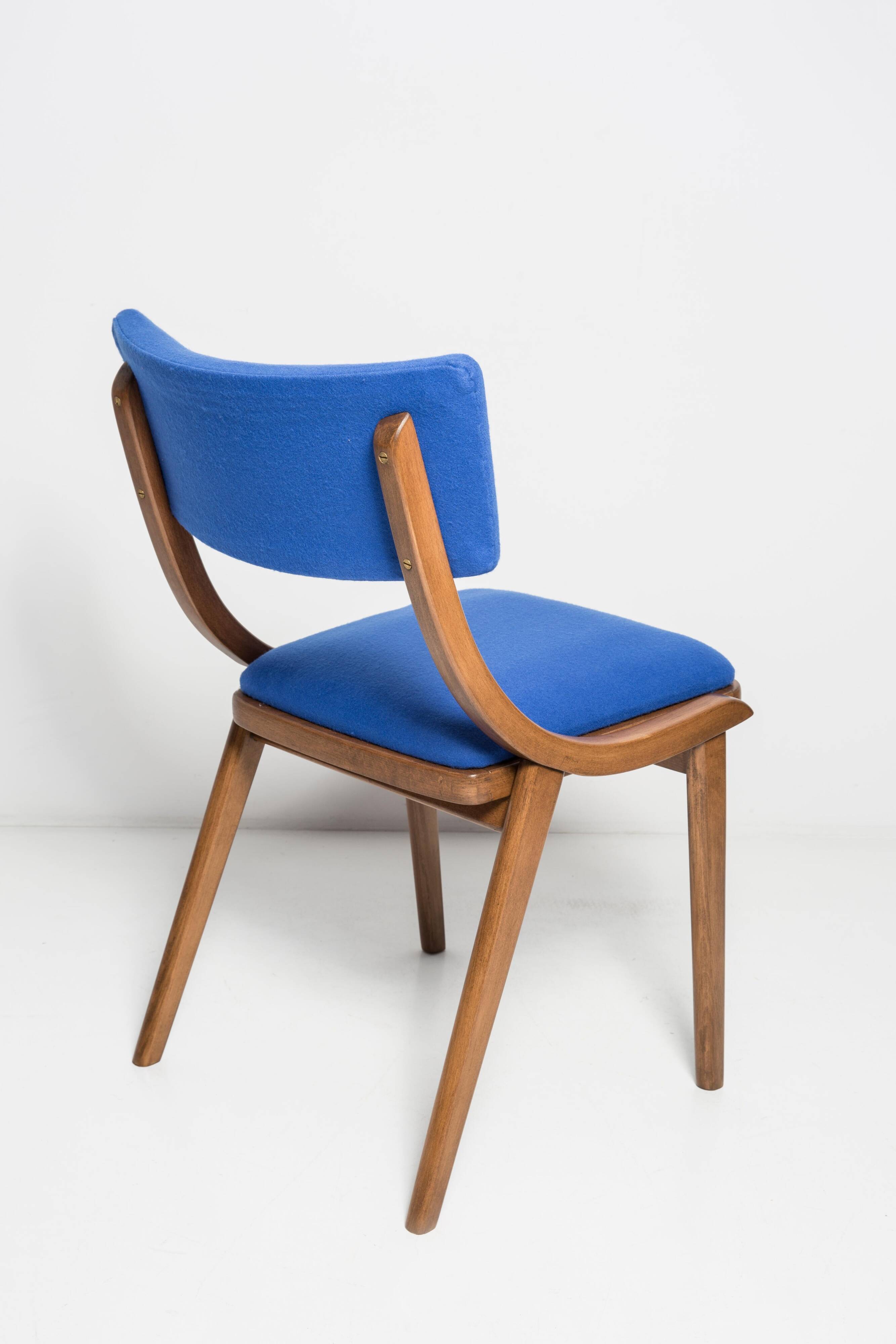 Bumerang Chair Mid-Century Modern, Royal Blue Wool, Poland, 1960s