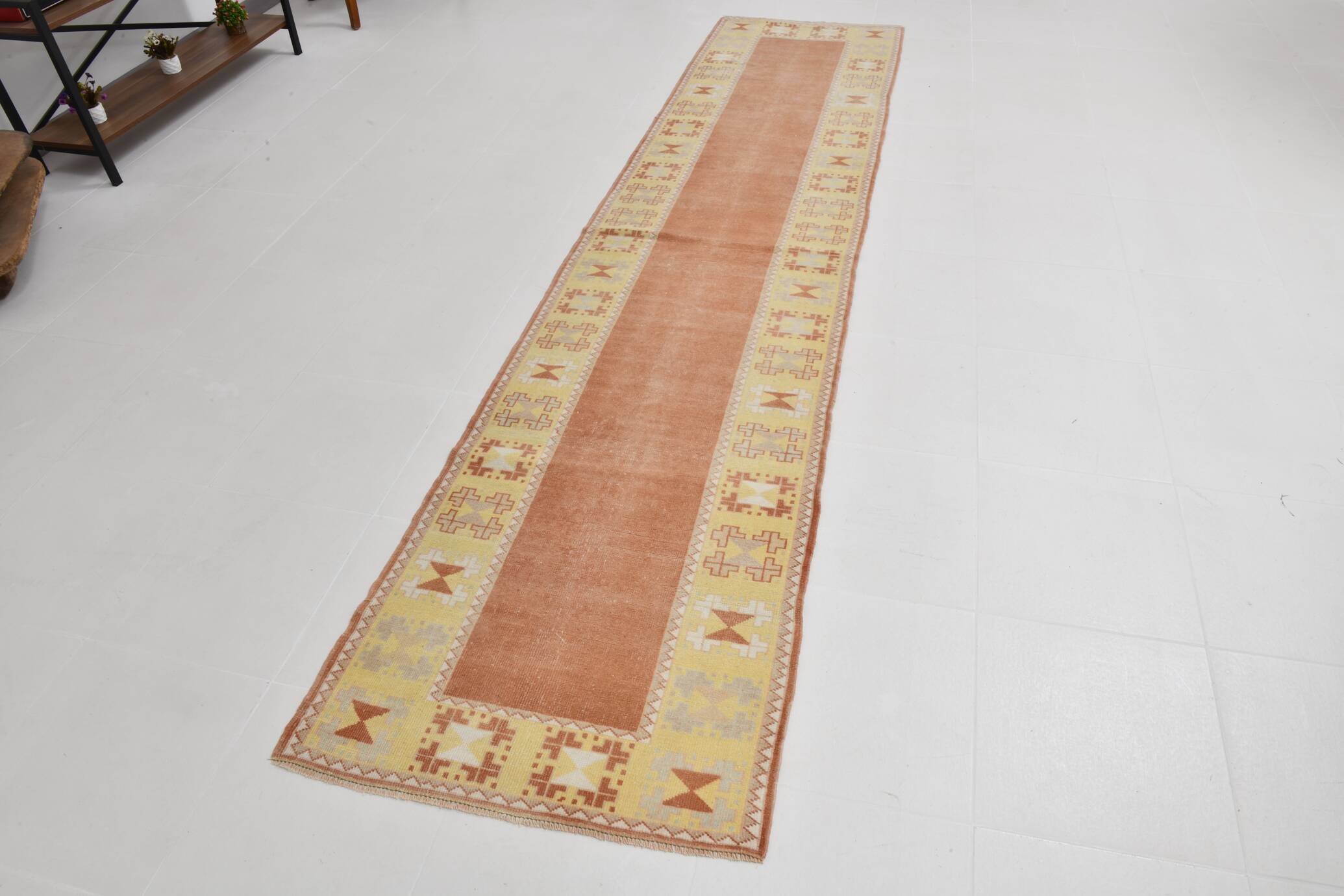 3x11 Pumpkin Orange & Yellow Runner Rug, Handwoven Turkish Runner, 81x344Cm
