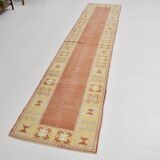 3x11 Pumpkin Orange & Yellow Runner Rug, Handwoven Turkish Runner, 81x344Cm