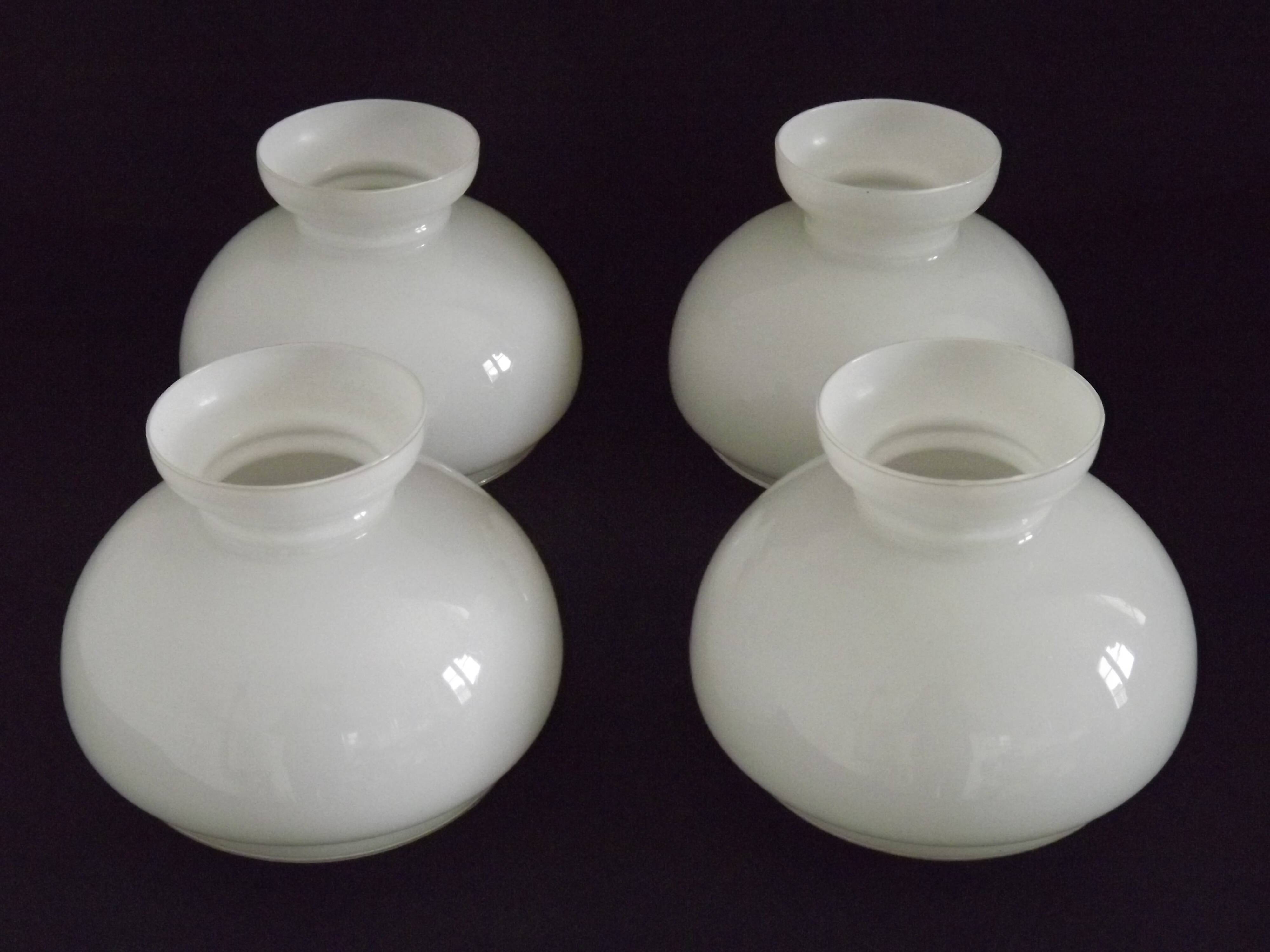 French vintage set of 4 white opaline glass lantern-style replacement shades.