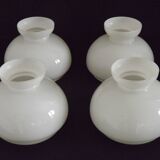 French Vintage Set of 4 White Opaline Glass Lantern-Style Replacement Shade