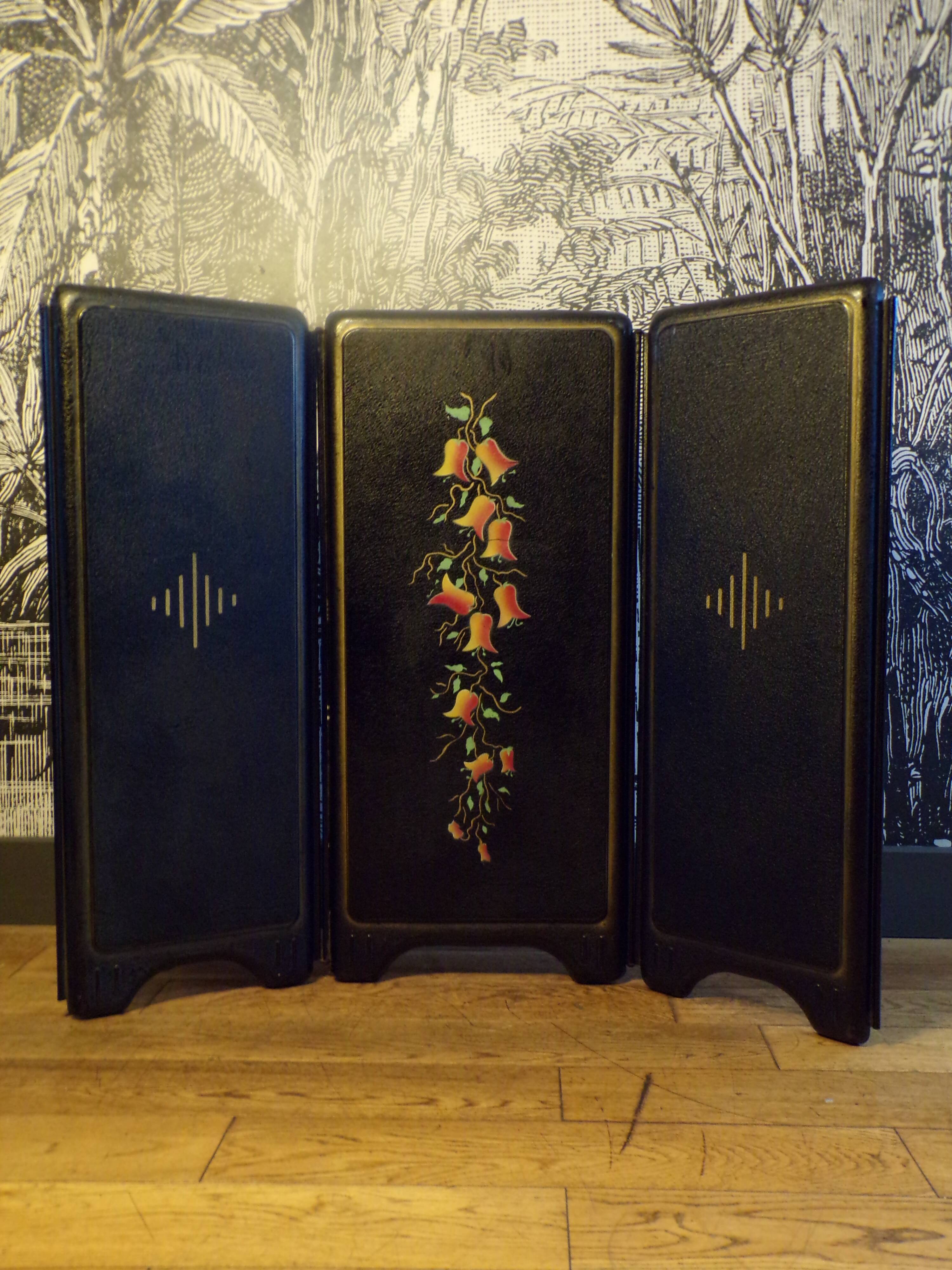 Old fireplace screen in painted sheet metal