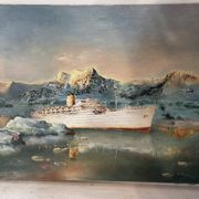 Oil on canvas Alain Chaussois (1950-2018) – Ocean liner Arcadia in the