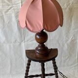 1950s wooden and pink fabric table lamp
