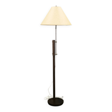 1970s German Adjustable Oak and Metal Floor Lamp with Handmade Paper Shade