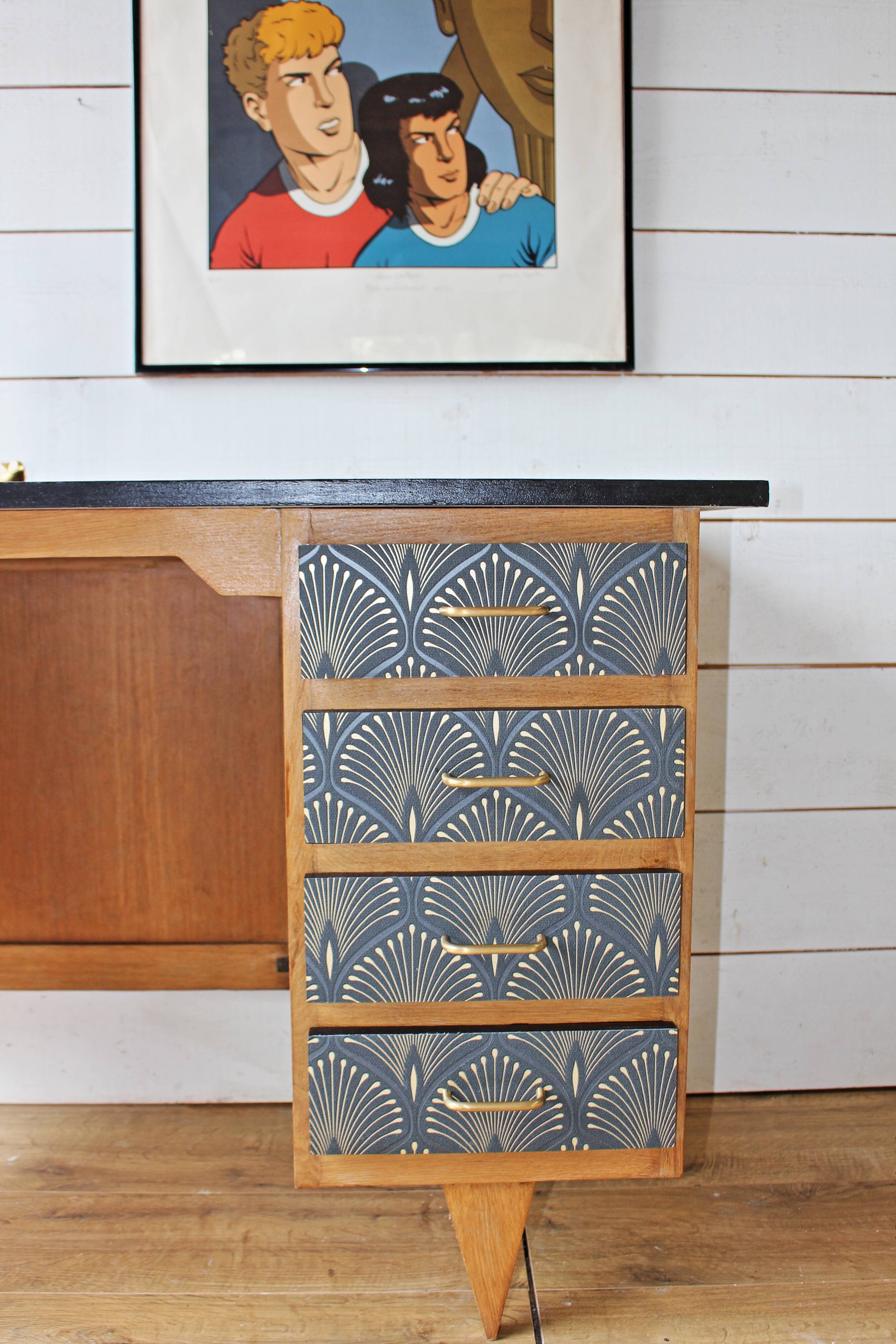 Bureau à casson avec chaise années 50/60