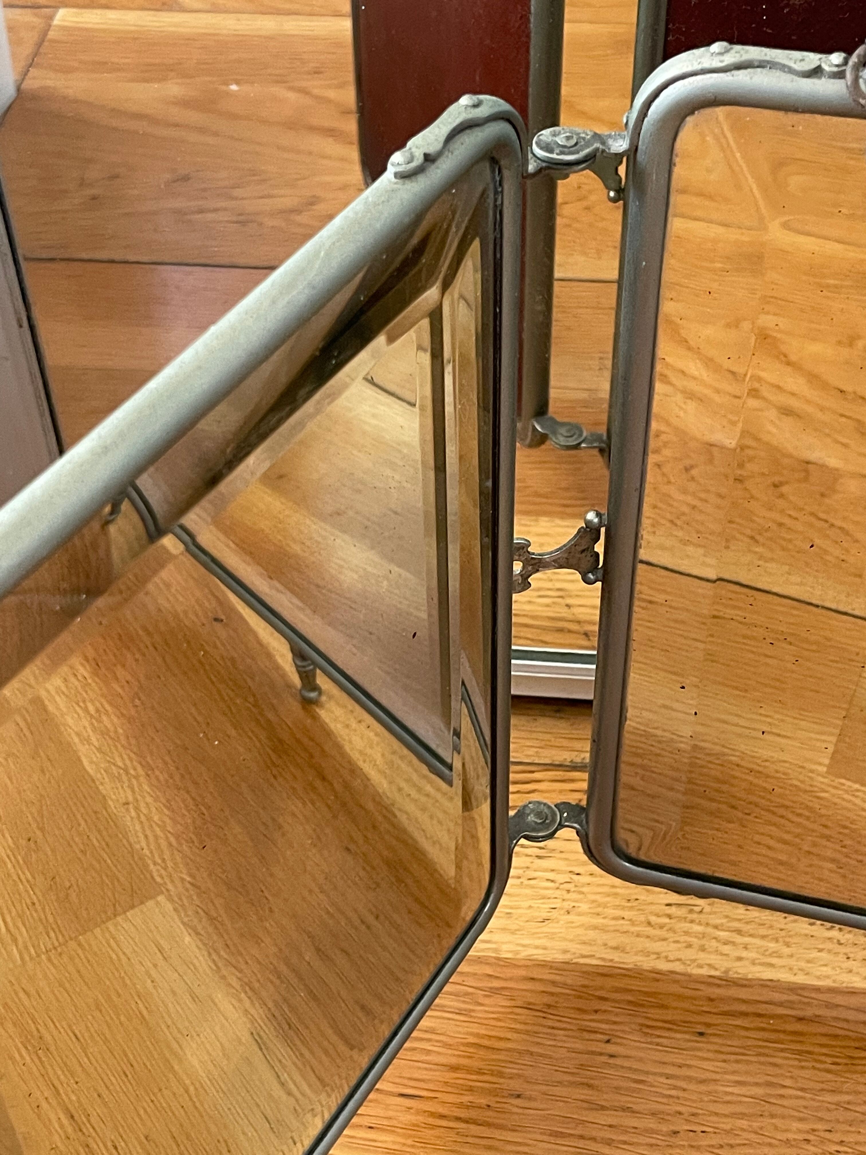 Mirror triptych barber beveled glass on stand