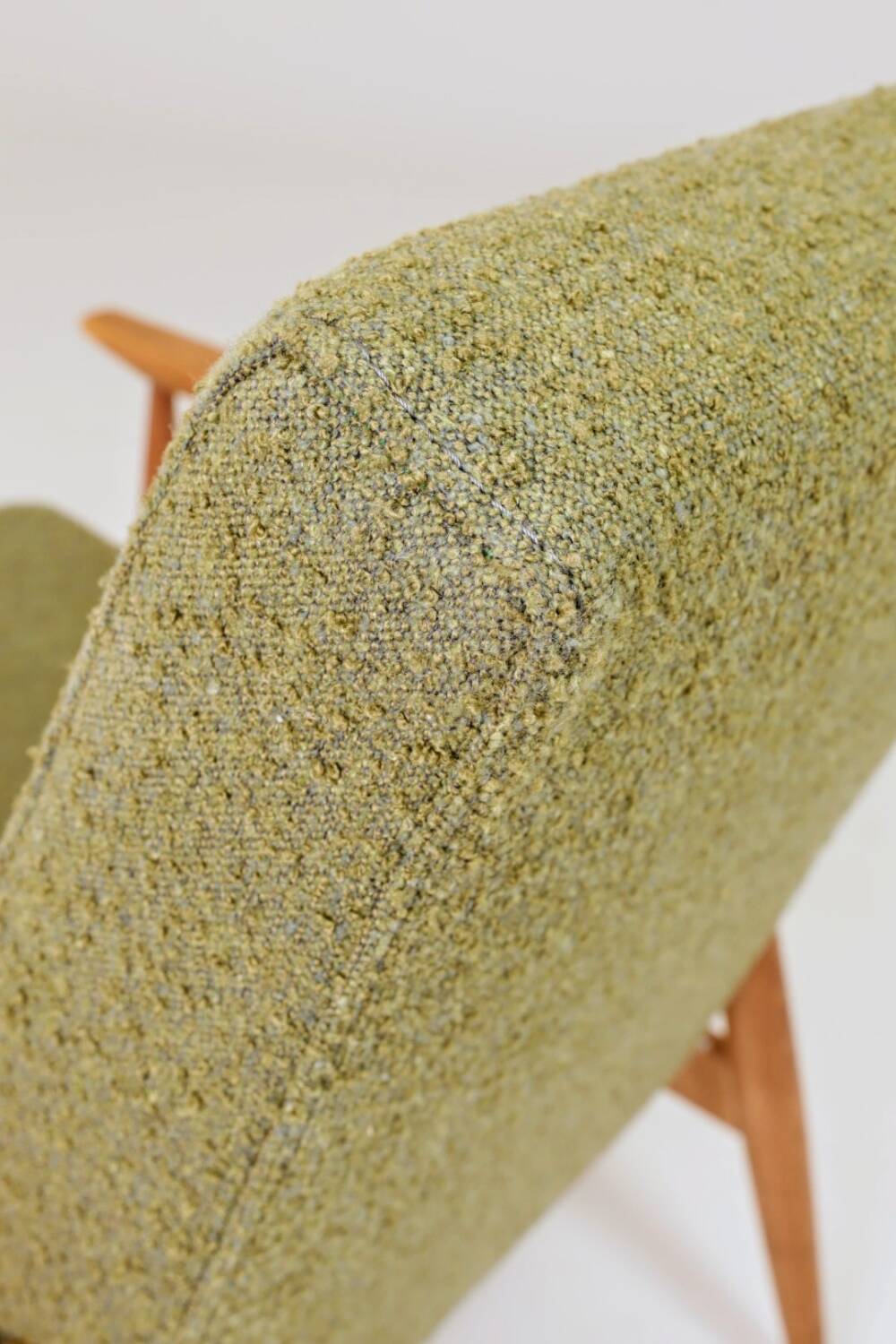 Vintage wild green bouclé armchair design by H.Lis