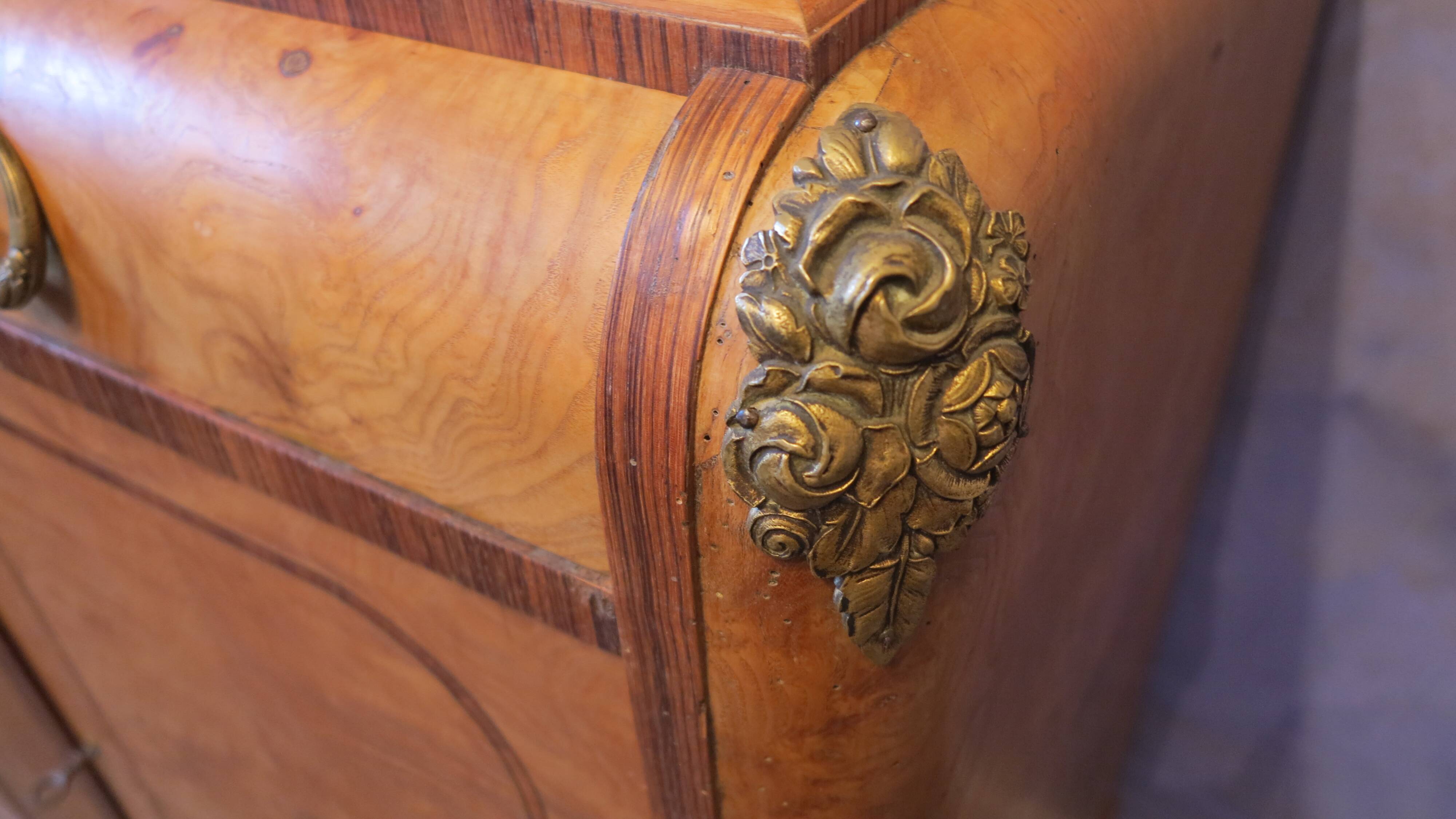 1925 sideboard with two doors, two drawers and beveled mirror, marble top