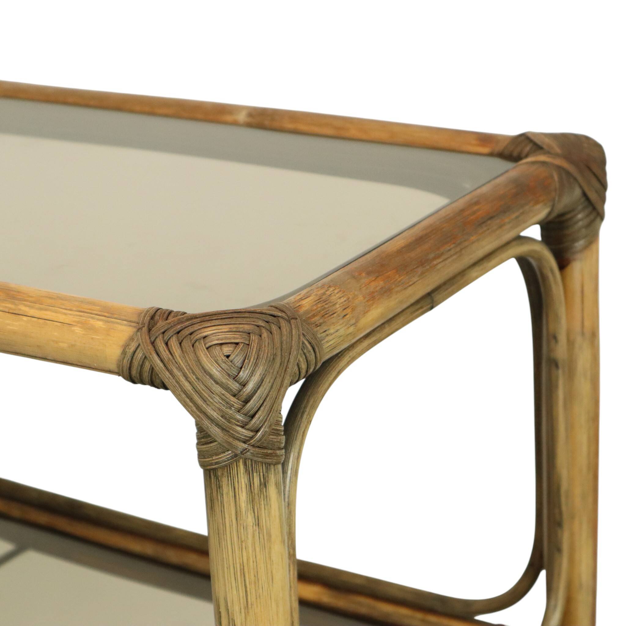 Vintage Boho Shelf Bookcase Bamboo and Smoked Glass 140cm