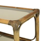 Vintage Boho Shelf Bookcase Bamboo and Smoked Glass 140cm