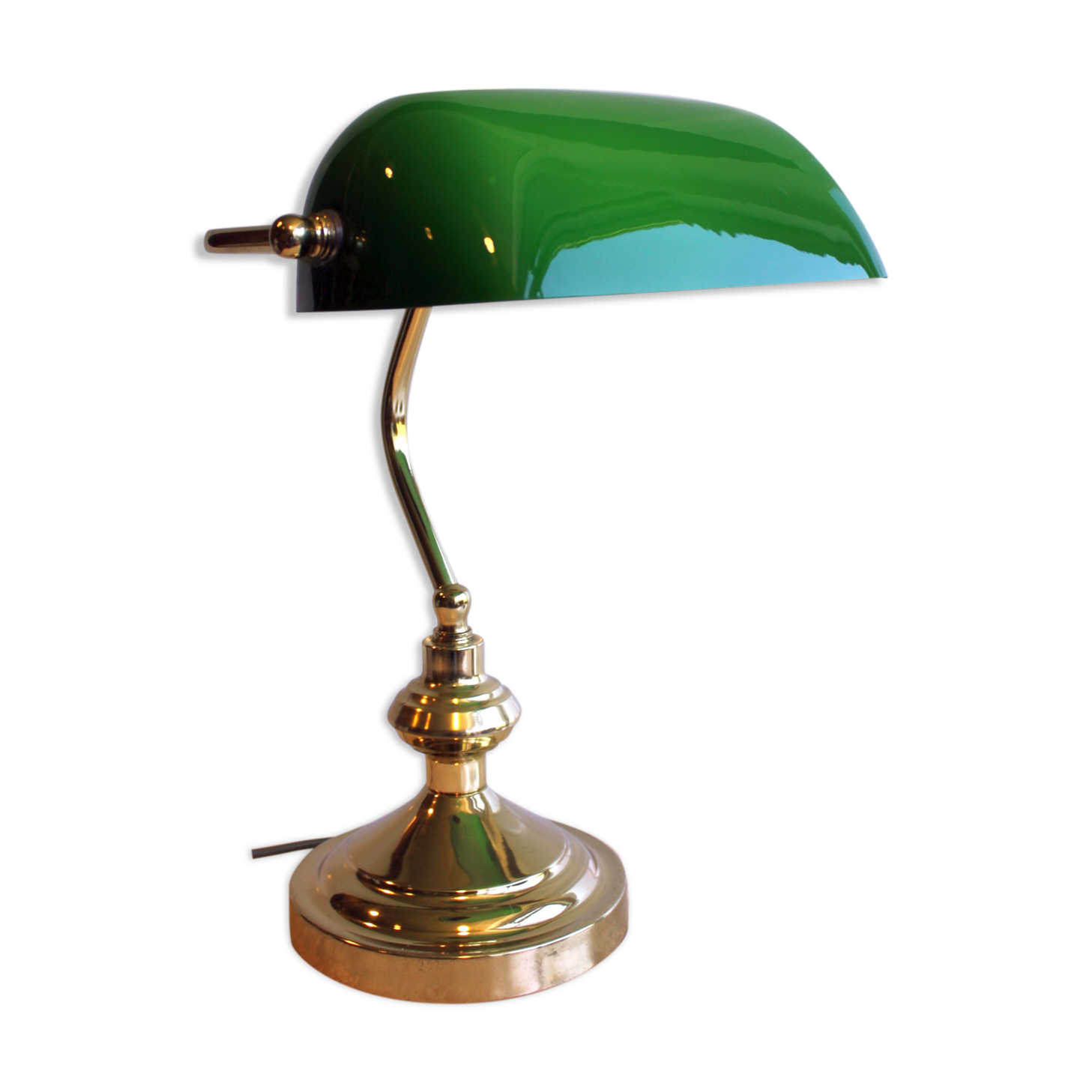 Banker's lamp, brass and opaline.