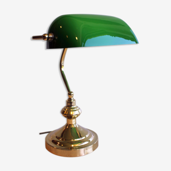 Banker's lamp, brass and opaline.