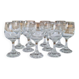 Vintage 10 large crystal glasses - Engraved logo - Cut stem - Very heavy