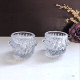 Glass salt and pepper shaker set with vintage serving spoon