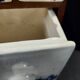 Vintage spice rack wood and earthenware blue decor