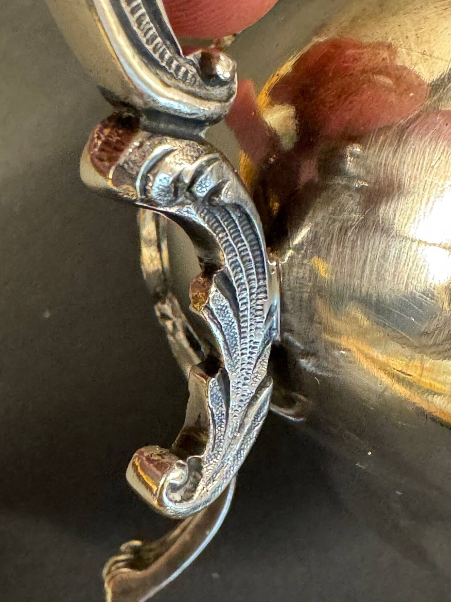 Antique silver-plated metal milk jug – Rococo style, chased decoration, early