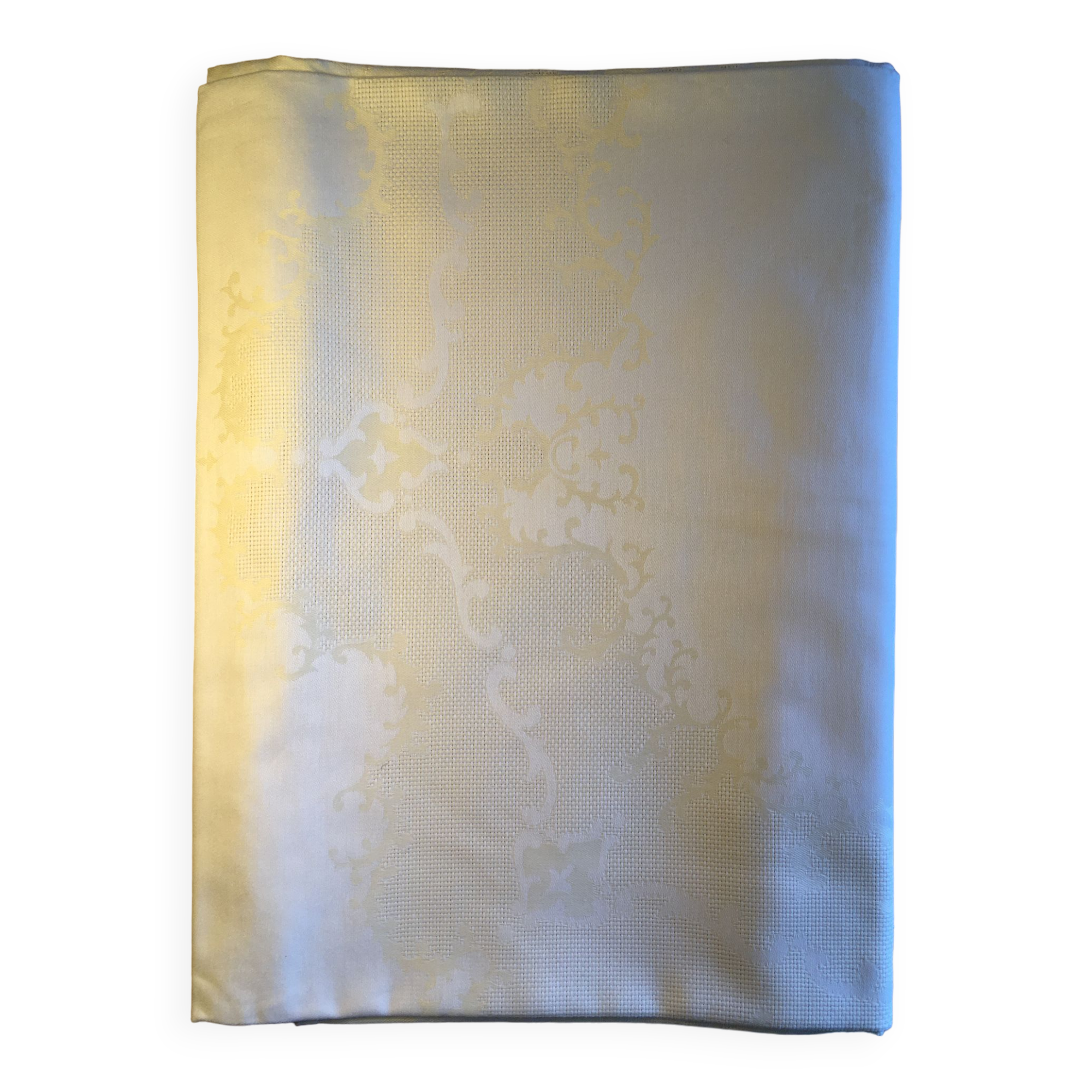 Pale yellow and cream damask tablecloth