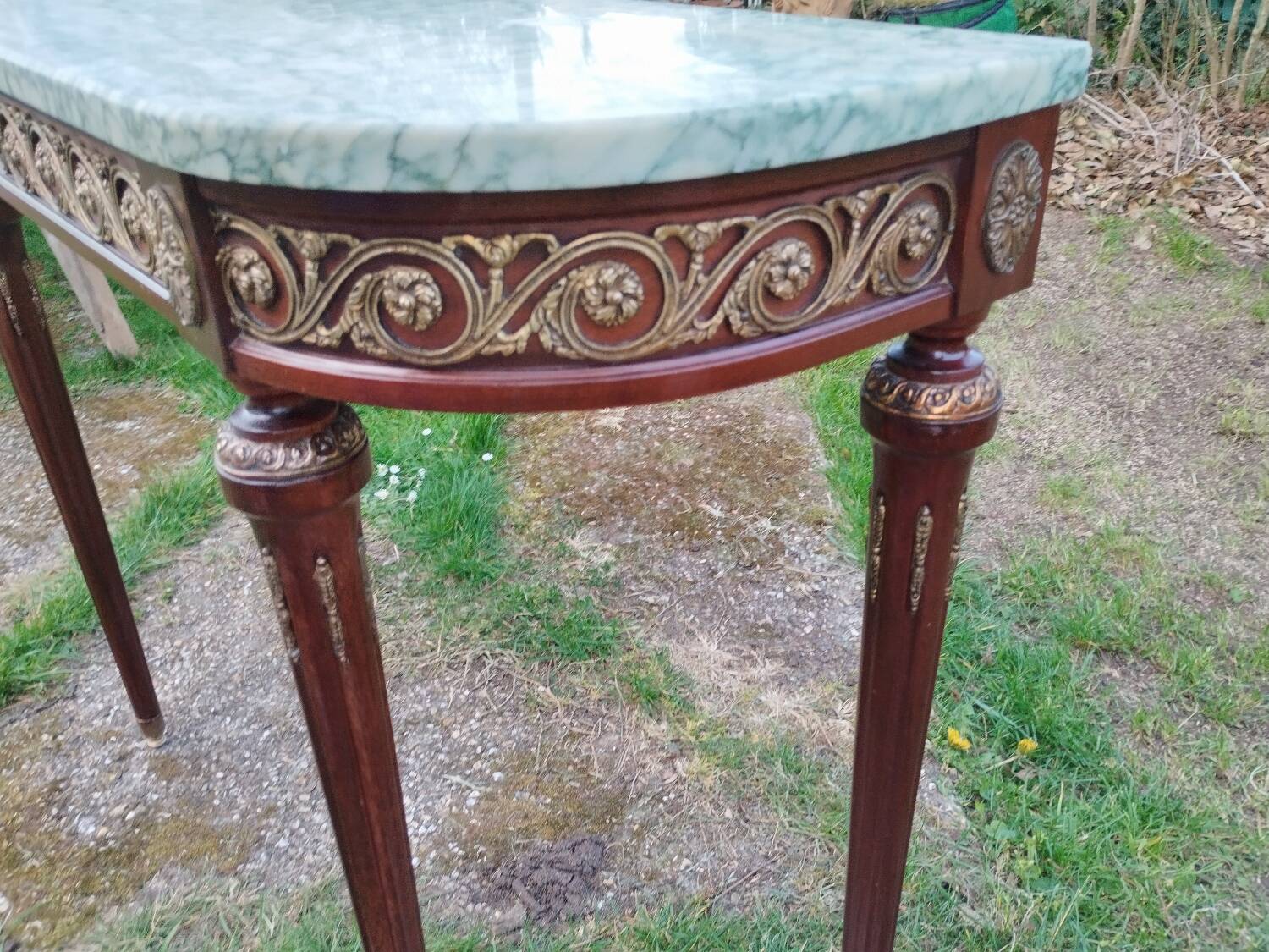 Console ancienne style louis xvi avec plateau marbre