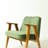 Modern fauteuil chêne clair vert forêt velvet 1962 design by Chierovski milieu de siècle