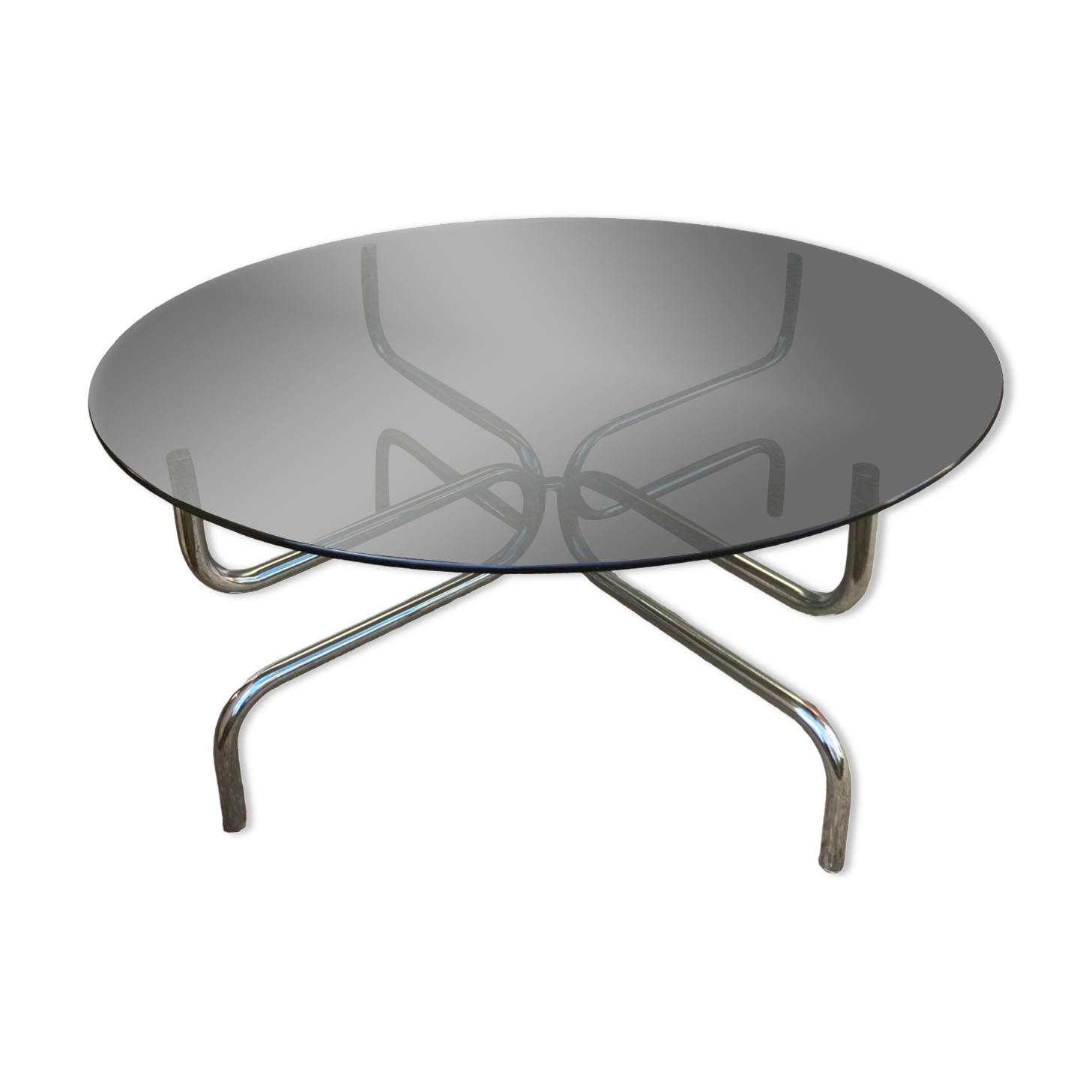 Table basse vintage en verre fumé et chrome